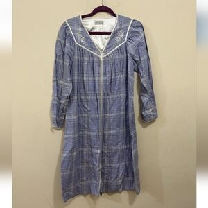 Celestial Dreams Women Sz S Nightgown Cotton Blue Plaid Zip Front